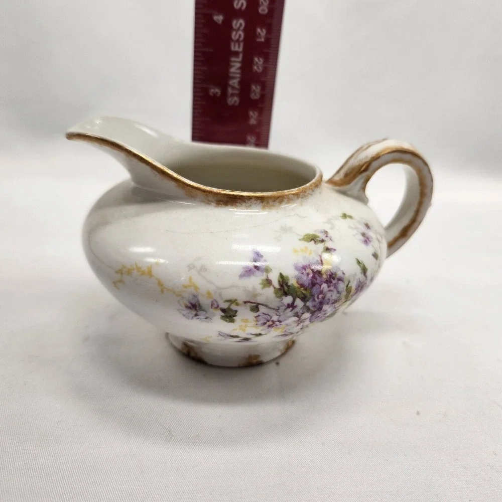 Antique LS&S Limoges‎ France Floral Pink Floral Creamer w/ Gold Edge